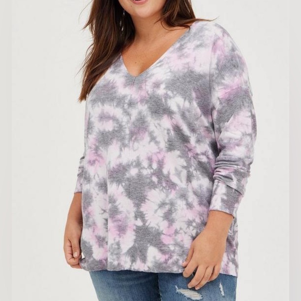 Torrid Pullover Tie Dye Super Soft Sweater 2X Pink & Gray
